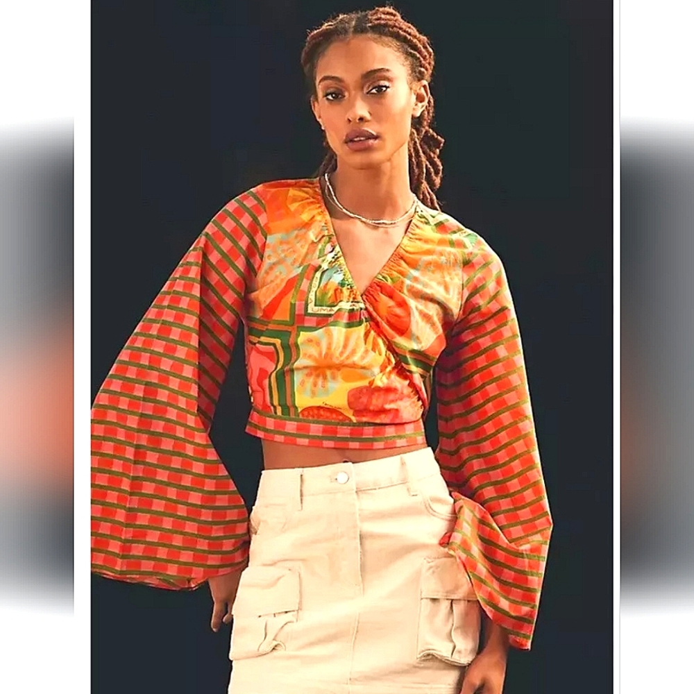 NWT FARM Rio Anthropology XL bell sleeves stunning Sumner boho crop top